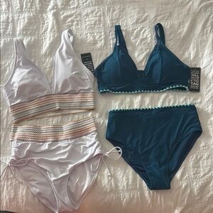 Stylish Women's Swimwear Set - White and Teal